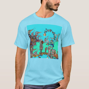 MEDIEVAL BESTIARY WAR, KNIGHTS, GIANT SNAILS Blue T-shirt