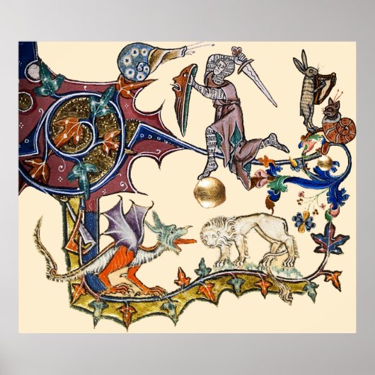 MEDIEVAL BESTIARY WAR Snail vs Knight ,Dragon.Lion Poster (Voorkant)