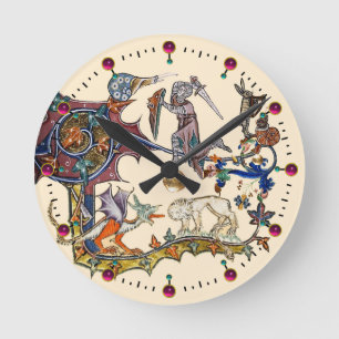 MEDIEVAL BESTIARY WAR Snail vs Knight ,Dragon.Lion Ronde Klok