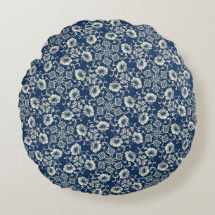 Medieval Blauw Floral Design Rond Kussen