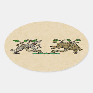 Medieval Boar Hunt Ovale Sticker