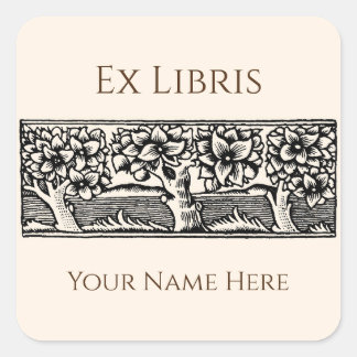 Medieval Bomen Ex Libris Bookplaat,  Vierkante Sticker