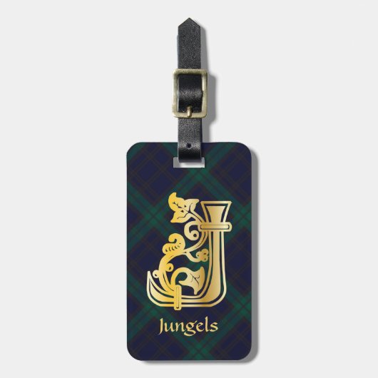 Medieval Botanisch Decoratief Kapitaal J Bagagelabel (Voorkant verticaal)