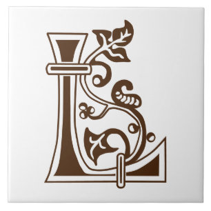 Medieval Botanisch Decoratief Kapitaal L Tegeltje