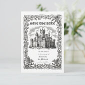 Medieval Castle Black White Illustration  Save The Date (Staand voorkant)