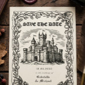 Medieval Castle Black White Illustration  Save The Date