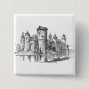 Medieval Castle Vierkante Button 5,1 Cm