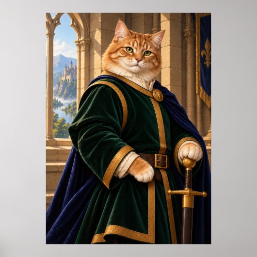 Medieval Cat Knight Fantasy Art Poster (Devant)