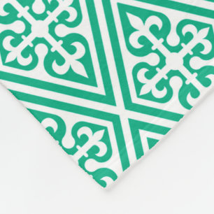 Medieval Cross Damask - Turquoise en White Fleece Deken