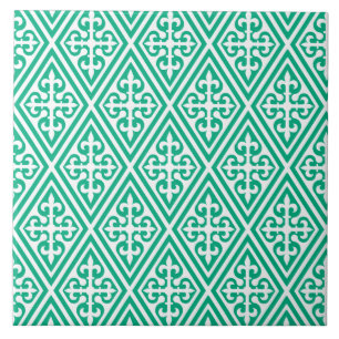 Medieval Cross Damask - Turquoise en White Tegeltje