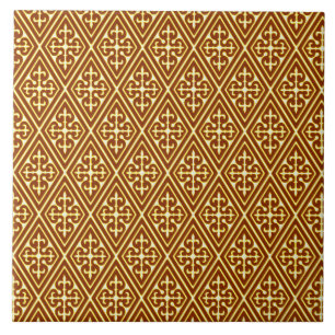 Medieval Damask Diamonds, koper en room Tegeltje