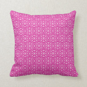 Medieval Damask Diamonds, magenta en wit Kussen
