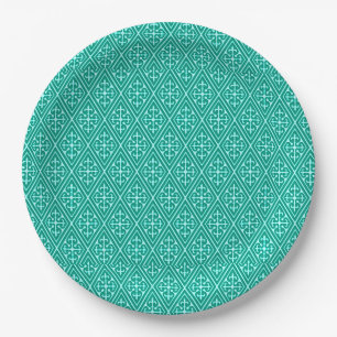 Medieval Damask Diamonds, turquoise en aqua Papieren Bordje