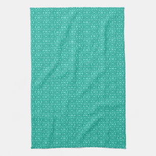 Medieval Damask Diamonds, turquoise en aqua Theedoek