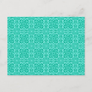 Medieval Damask Fleur-de-lis, turquoise & aqua Briefkaart