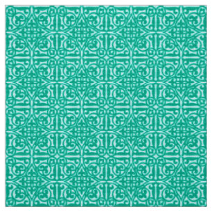 Medieval Damask Fleur-de-lis, turquoise & aqua Stof