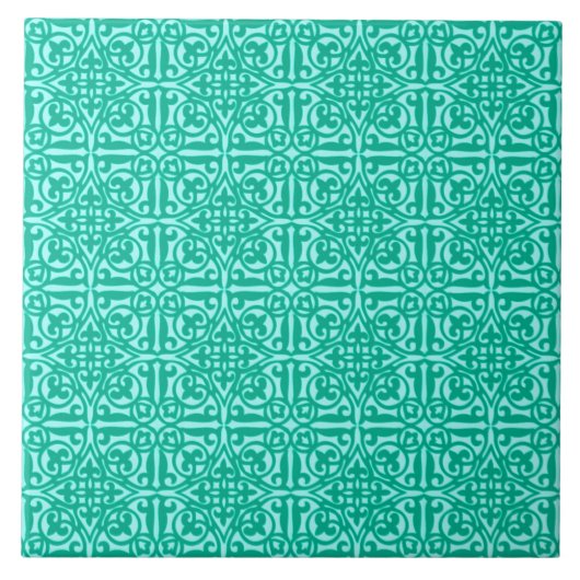 Medieval Damask Fleur-de-lis, turquoise & aqua Tegeltje (Voorkant)