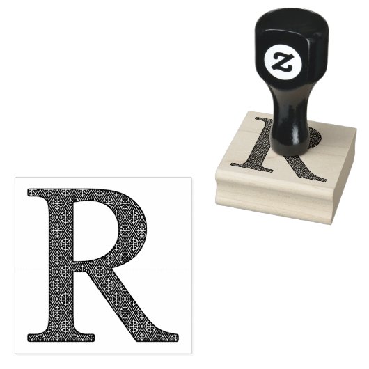 Medieval Damask Monogram letter R Rubberstempel (Gestempeld)