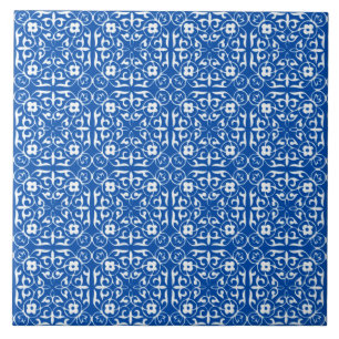 Medieval Damask patroon, kobalt blauw Tegeltje