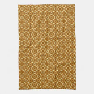 Medieval Damask patroon, koper en crème Theedoek