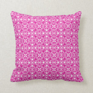 Medieval Damask patroon, magenta en wit Kussen
