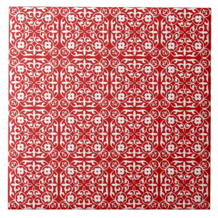 Medieval Damask patroon, rood en wit Tegeltje