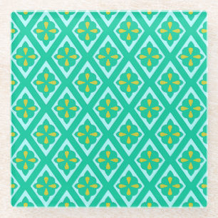 Medieval diamanten - blauwgroen groen en aqua glazen onderzetter