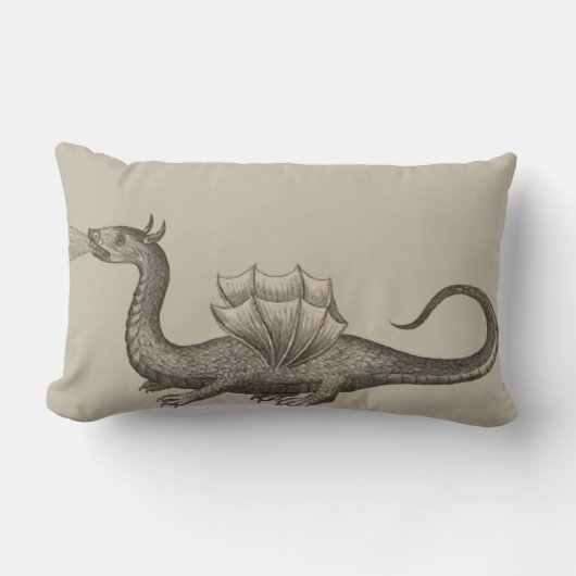 Medieval Dragon Breading Fire Lumbar Pillow Black Kussen (Voorkant)