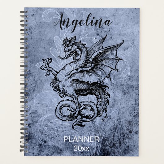 Medieval Dragon Distressed Blue Background Planner (Devant)