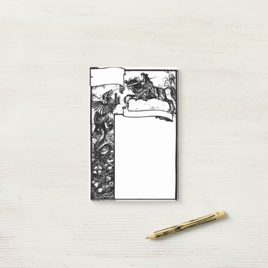 Medieval Dragon en Knight Post-it® Notes (Op bureau)