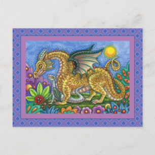 MEDIEVAL DRAGON & YOUNG, COLORFUL FOLK ART GARDEN BRIEFKAART