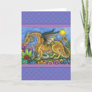 MEDIEVAL DRAGON & YOUNG, COLORFUL FOLK ART GARDEN KAART