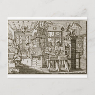 Medieval Duitse drukkerij (graving) Briefkaart
