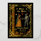 Medieval Fantasy Knight and Lady Save the Date Folie Uitnodiging (Voorkant)