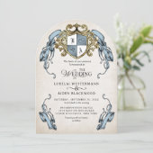 Medieval Fantasy Monogram Crest Wedding Kaart (Staand voorkant)