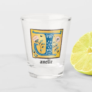 Medieval Floral Illuminated Letter J Monogram Shot Glas