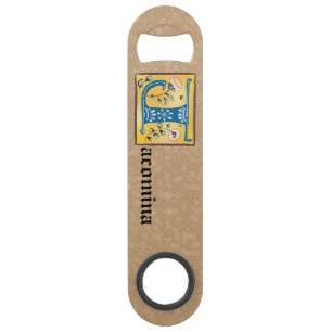 Medieval Floral Illuminated Letter J Monogram Speed Flessenopener