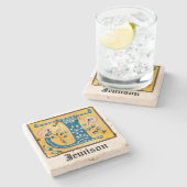 Medieval Floral Illuminated Letter J Monogram Stenen Onderzetter (Zijkant)