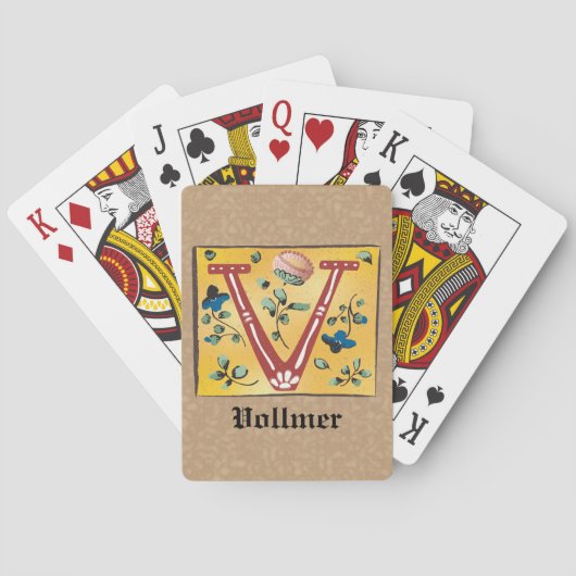 Medieval Floral Illuminated Letter/Monogram Pokerkaarten (Achterkant)