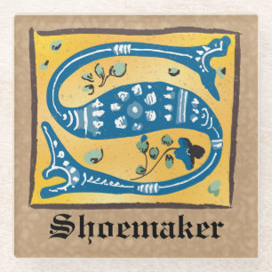Medieval Floral Illuminated Letter S Monogram Glazen Onderzetter