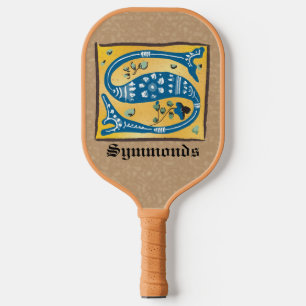 Medieval Floral Illuminated Letter S Monogram Pickleball Paddle