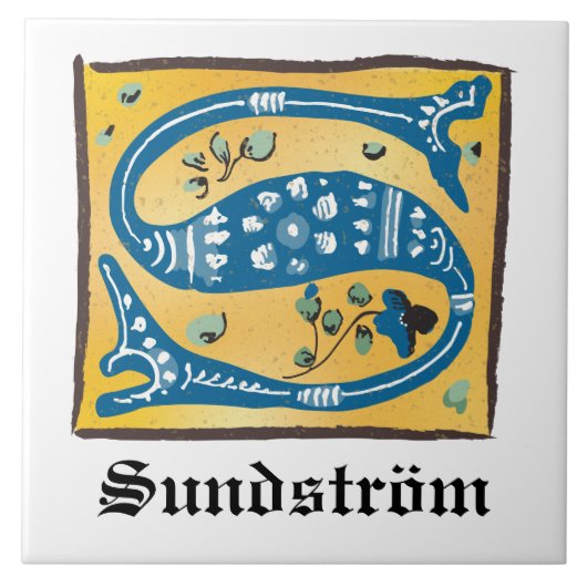 Medieval Floral Illuminated Letter S Monogram Tegeltje (Voorkant)