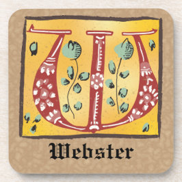 Medieval Floral Illuminated Letter W Monogram Bier Onderzetter