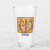 Medieval Floral Illuminated Letter W Monogram Glas (Voorkant)