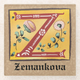 Medieval Floral Illuminated Letter Z Monogram Glazen Onderzetter