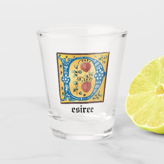 Medieval Floral, verlicht Letter D Monogram Shot Glas (Voorkant)