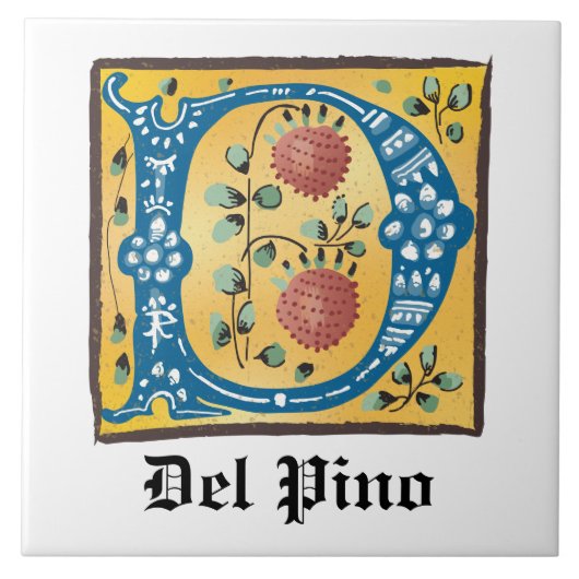 Medieval Floral, verlicht Letter D Monogram Tegeltje (Voorkant)