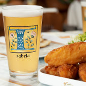 Medieval Floral, verlicht Letter I Monogram Glas