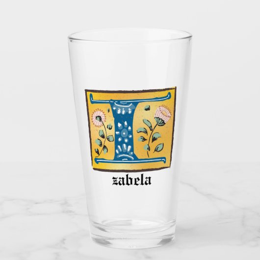 Medieval Floral, verlicht Letter I Monogram Glas (Voorkant)