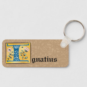 Medieval Floral, verlicht Letter I Monogram Sleutelhanger